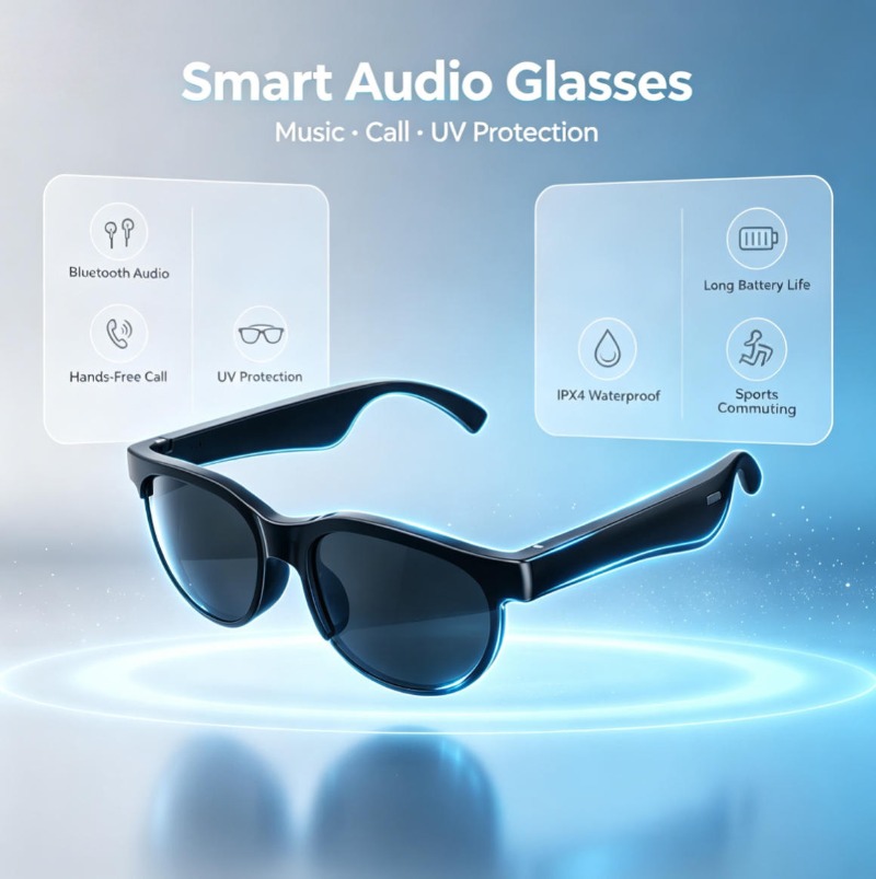 Smart Glasses Lens - スマートオーディオサングラス Bluetoothハンズフリー通話 UV保護 長時間バッテリー駆動 スポーツ通勤用オープンイヤーグラス
