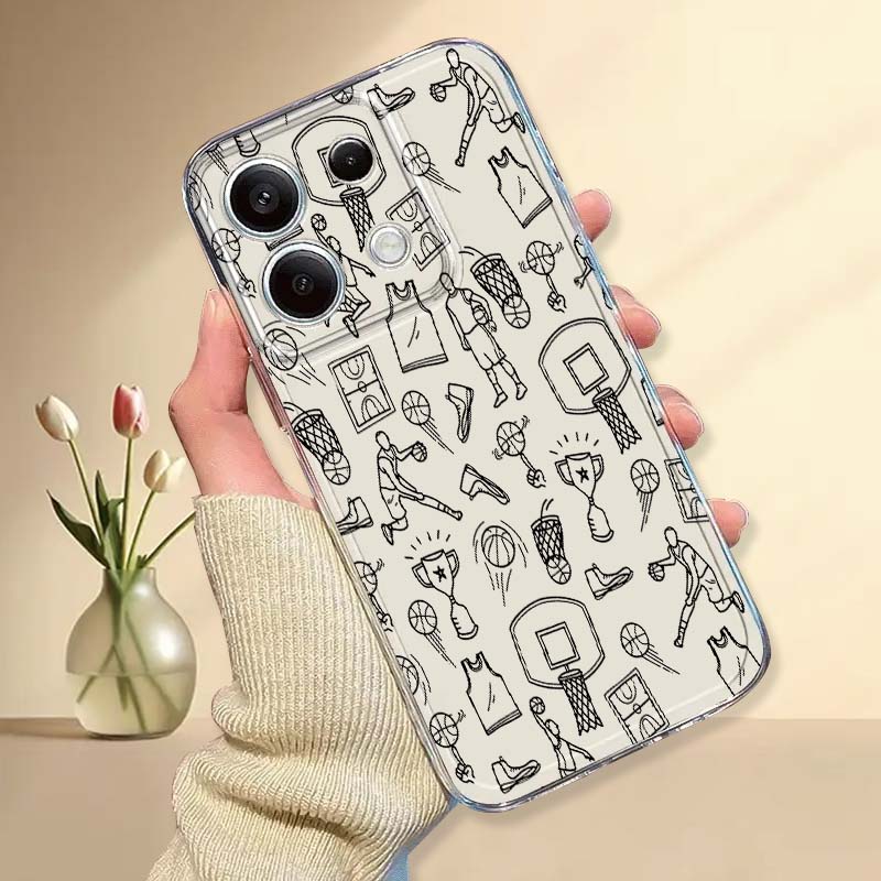 Xiaomi Poco X6 - バスケットボール要素イラスト電話ケース Xiaomi Mi Poco F2 F3