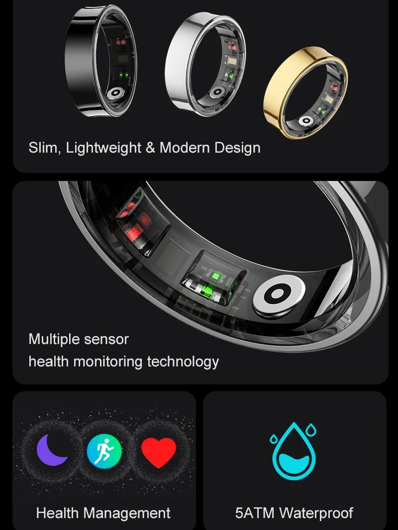 R09スマートリング 5ATM防水 ヘルストラッカー マルチ - Temperature Ring Skin のレビューと価格