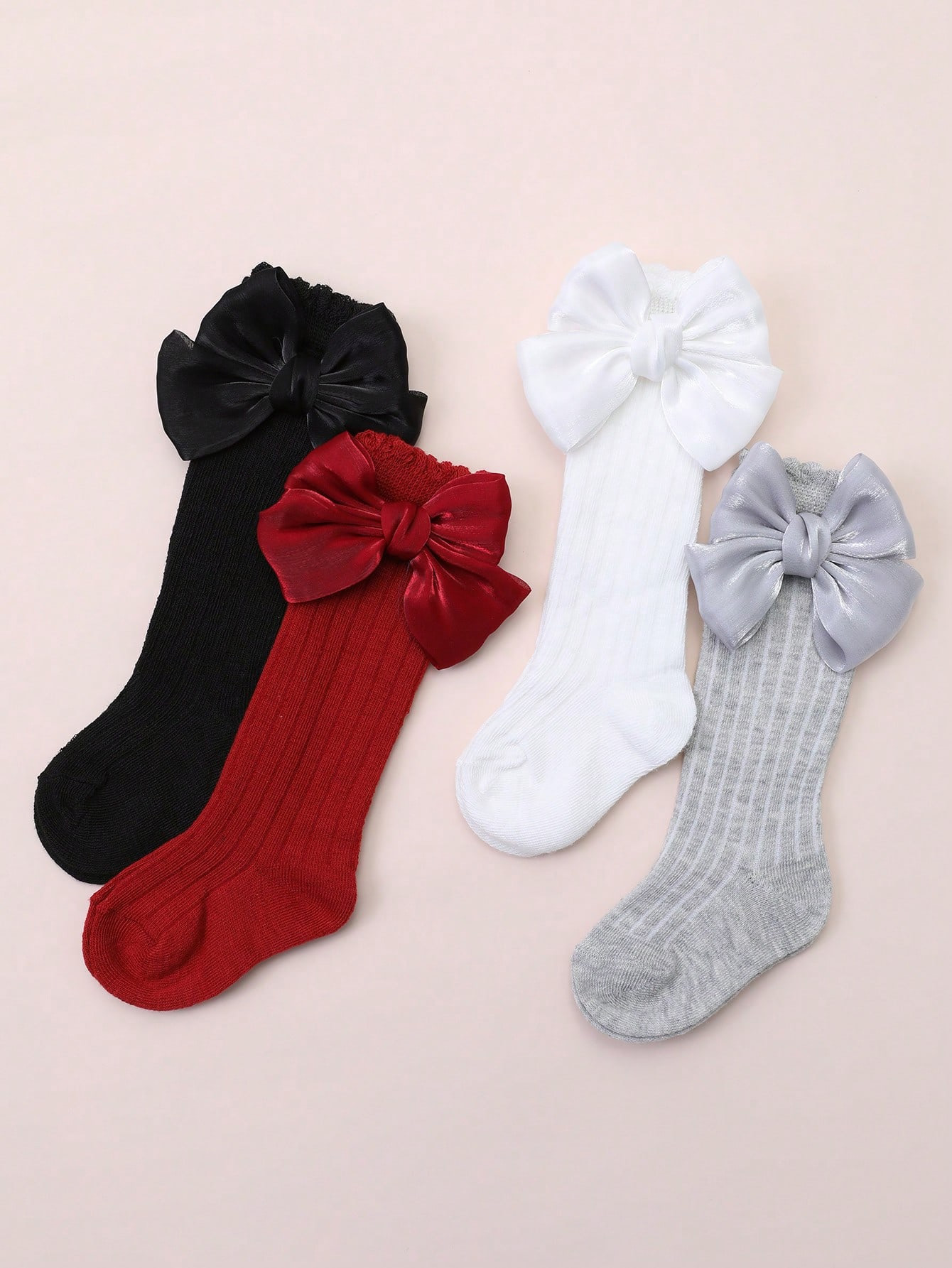 サイドリボン装飾付きベビーガールズソックス4足、柔らかく通気 - Baby Sock Oximeter のレビューと価格